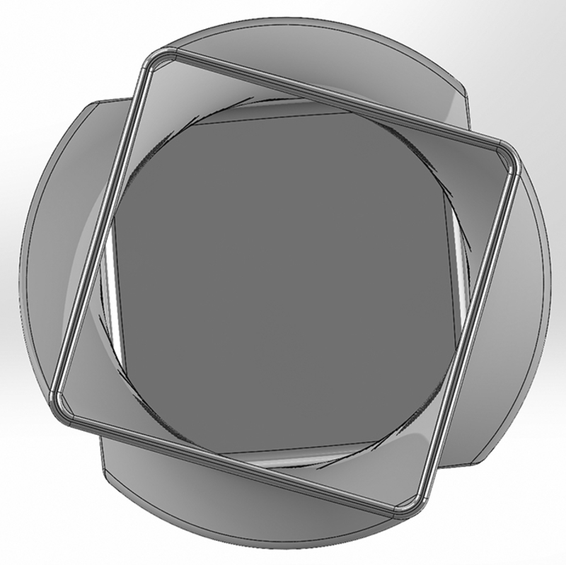 Twisted pencil box of rotated squares on planes larger angle
