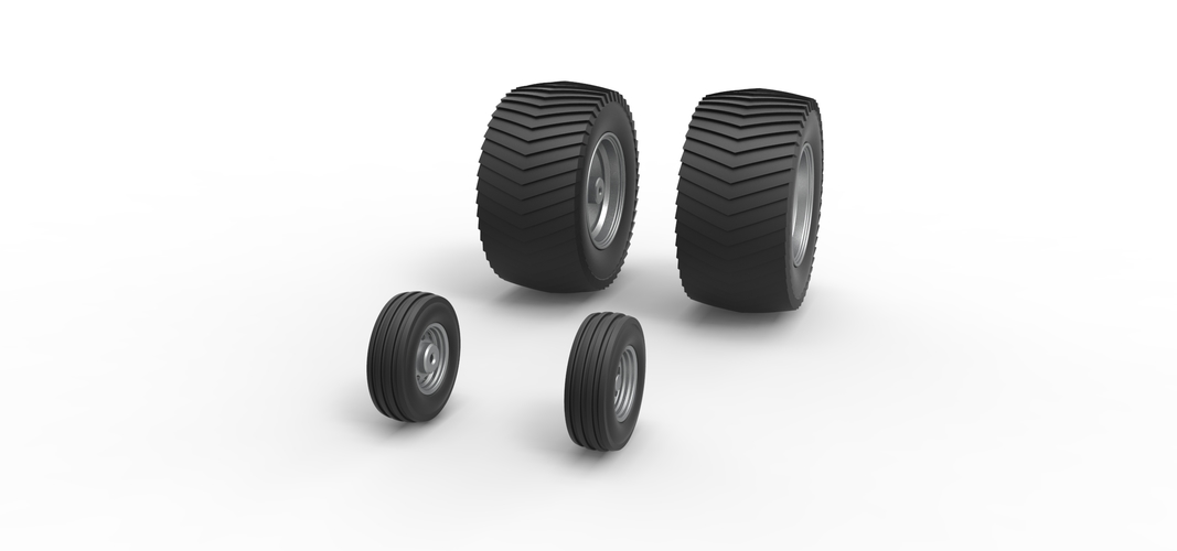 Wheel set of Pro Stock Pulling Tractor Scale 1:25 3D Print 558741