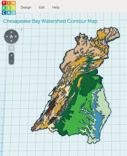 Chesapeake Bay Watershed Contour Map 3D Print 56090