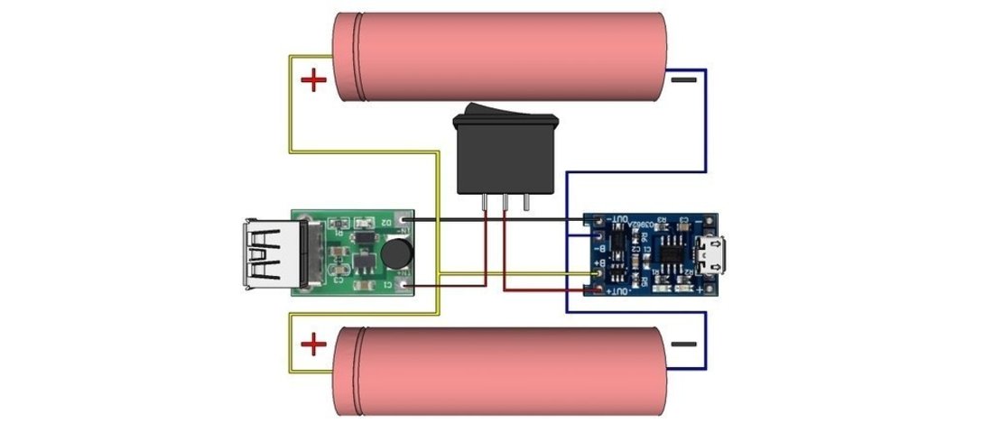 18650 x 2 Battery Bank 3D Print 56359