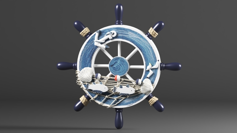 Nautical Boat Steering Rudder Ornament Wooden