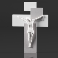 Modern Wall Crucifix  Wood Grey White Christ  - Thumbnail 1