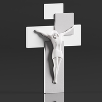 Modern Wall Crucifix  Wood Grey White Christ  - Thumbnail 4