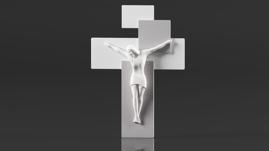 Modern Wall Crucifix  Wood Grey White Christ 