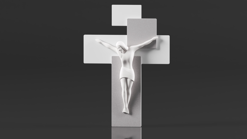Modern Wall Crucifix  Wood Grey White Christ 