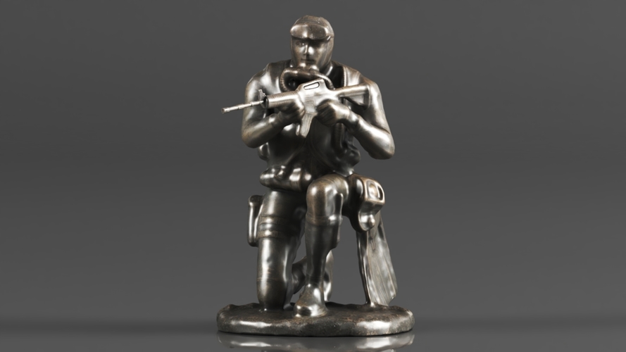 Seal Diver Soldier Taking Aim with Rifle Statue