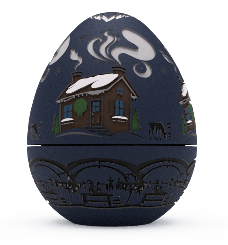Frosty Homestead Christmas Egg Embossed & Debossed 3MF & STL