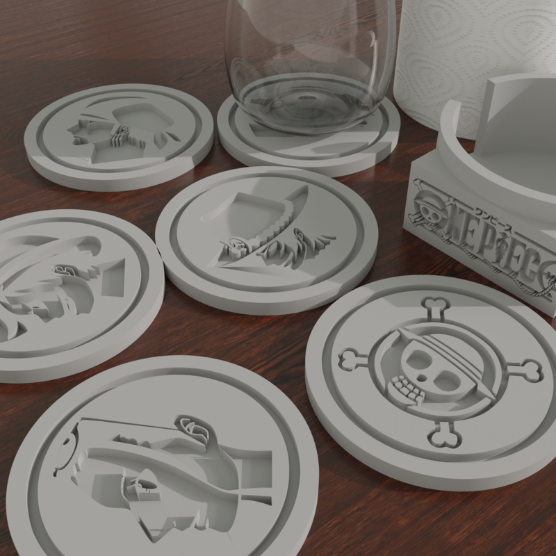 ▪ KIT 6 COASTERS 🥤 ONE PIECE ☠ + PERSONALIZED CASE 🌟