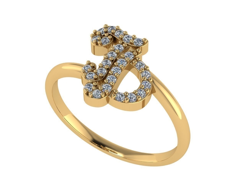 Diamond ring design 3d render - the letter TD