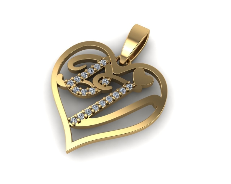 Diamond pendant 3d render - the letter DV