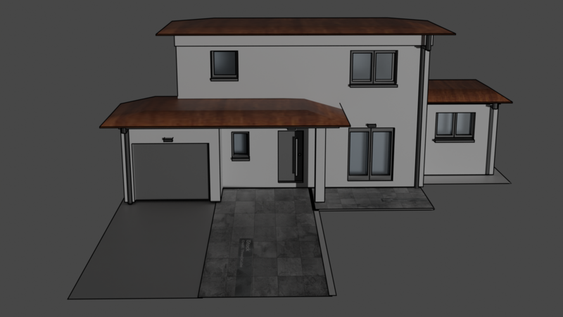 Modèle de maison moderne avec auvent en rendu 3D