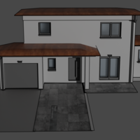 Modèle de maison moderne avec auvent en rendu 3D - Thumbnail 1