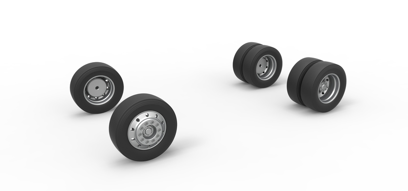 Wheel Set of Big Rig Racing Semi truck Scale 1:25