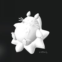 Cute Totoro Sleeping on Star Pillow | 3D Printable Figurine - Thumbnail 3