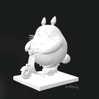 Totoro Riding Vintage Moped | STL 3D Print Model - Thumbnail 2