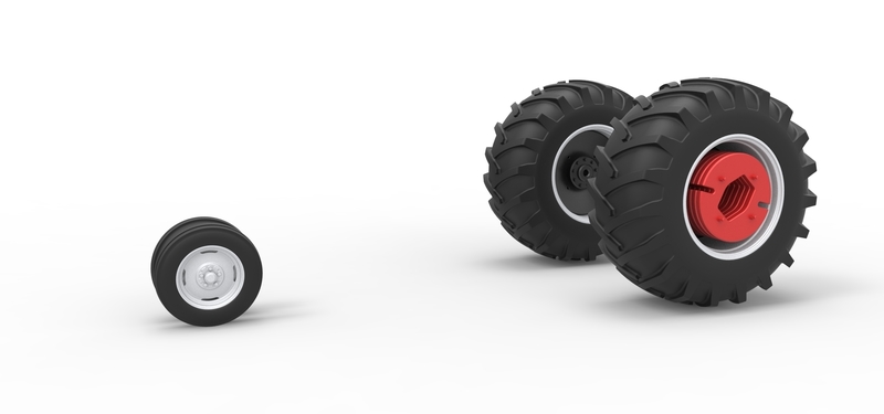 Wheel Set of Vintage Small block Pulling tractor V2 Scale 1:25