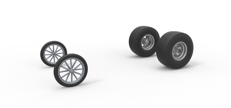 Wheel set of Vintage Front engine dragster V3 Scale 1:25