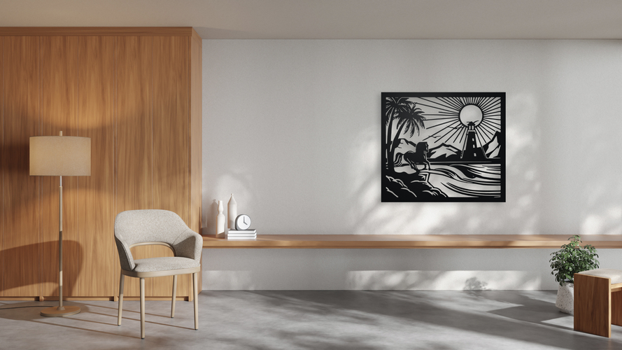 Horse and Lighthouse Coastal Wall Art