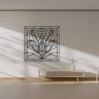 Art Nouveau Floral Stained Glass Style Wall Art - Thumbnail 5