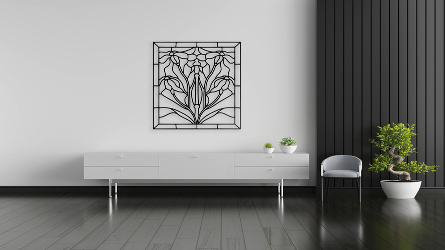 Art Nouveau Floral Stained Glass Style Wall Art