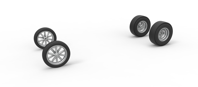 Wheel Set of Vintage Front engine dragster Version 6 Scale 1:25