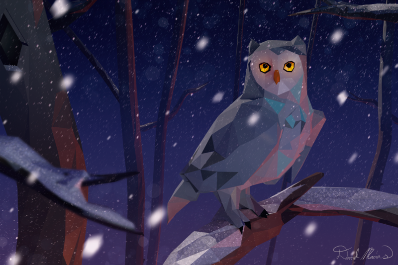 Winter Owl - Low Poly Sculpture Box