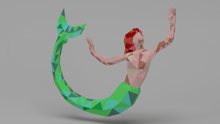 Low Poly Mermaid Pendant 3D Print 6652