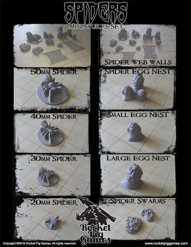 Rocket Pig Games: Spiders 3D Miniature Pack 3D Print 85780