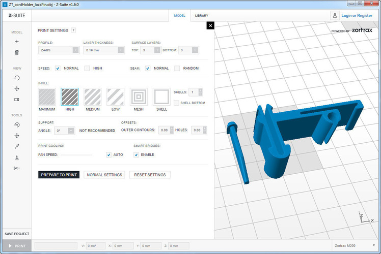 ZORTRAX M200 Filament and Ribbon Cord Holder  3D Print 87347