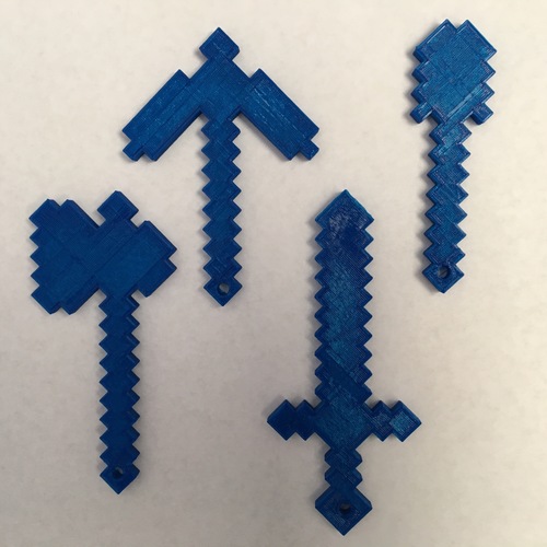 Diamond Minecraft Tools -remix with keychain holes 3D Print 10306